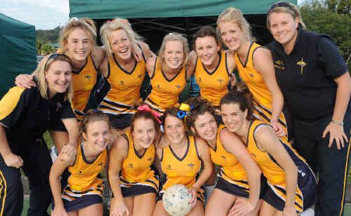 The Lavelle netball team from Traralgon, in Victoria, at the Ballina Street netball courts in Lismore will play a semi-final against Woodlawn today. The Lavelle netball team from Traralgon, in Victoria, at the Ballina Street netball courts in Lismore will play a semi-final against Woodlawn today.